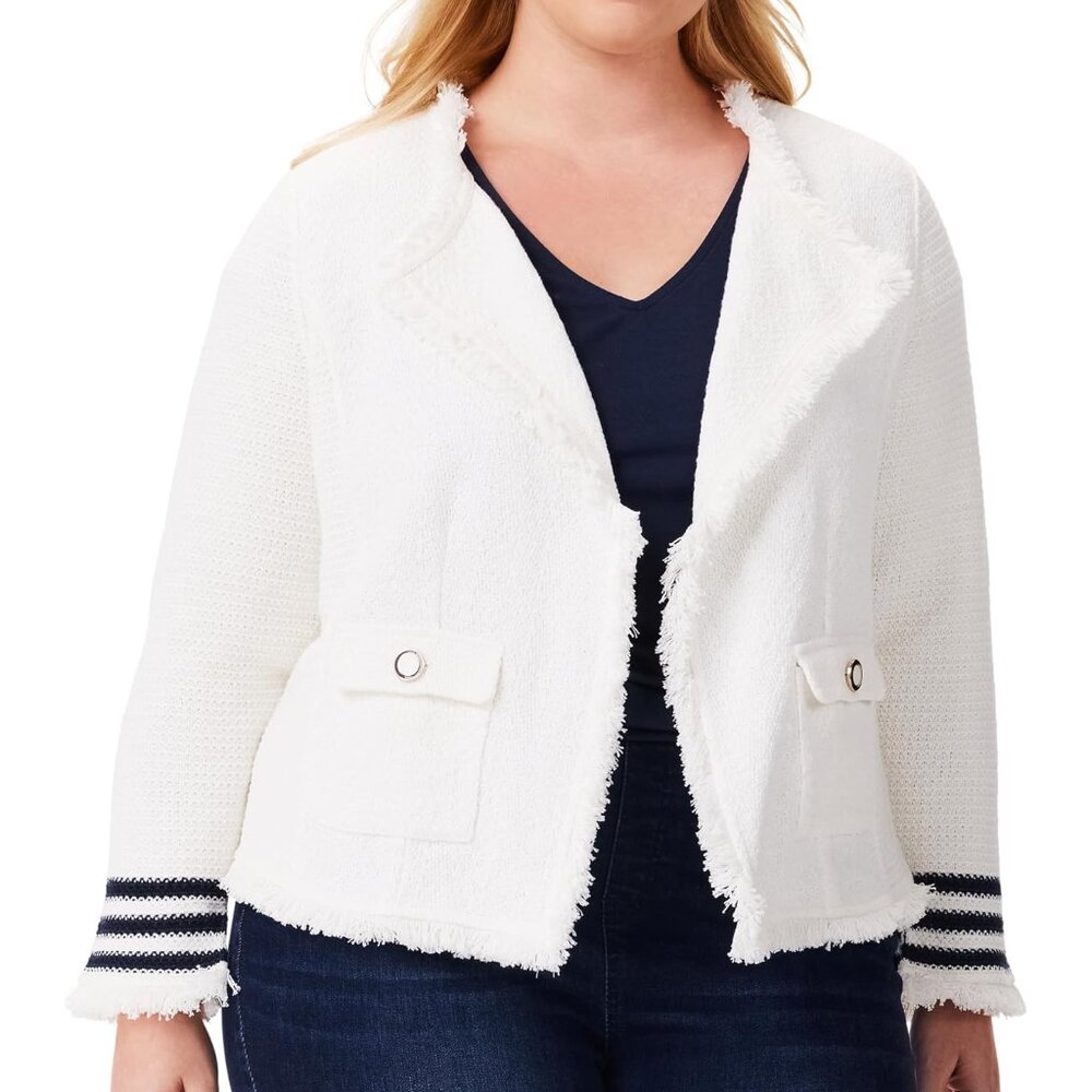 NIC+ZOE Subtle Stripe Fringe Mix Knit Jacket Size 2X